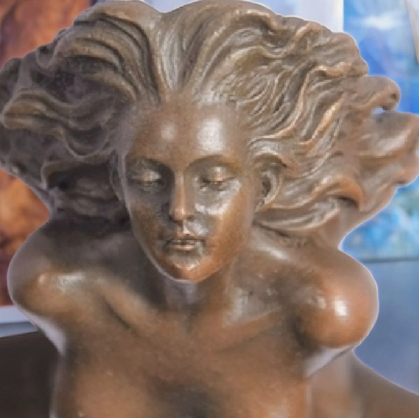 Vintage Bronze Sculpture Statue Woman Marble Deco J.Patoue Rare Decor Art Lady