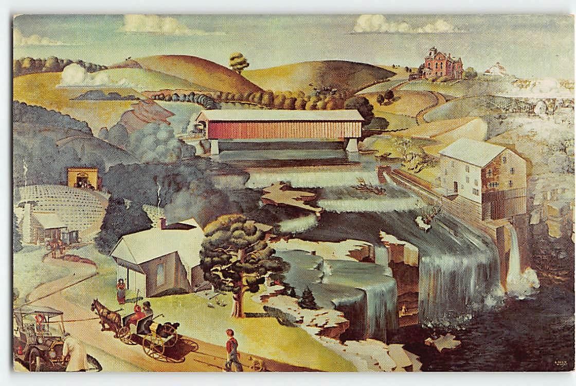 Putnam County Mural Greencastle, Indiana Central National Bank 1950s Postcard