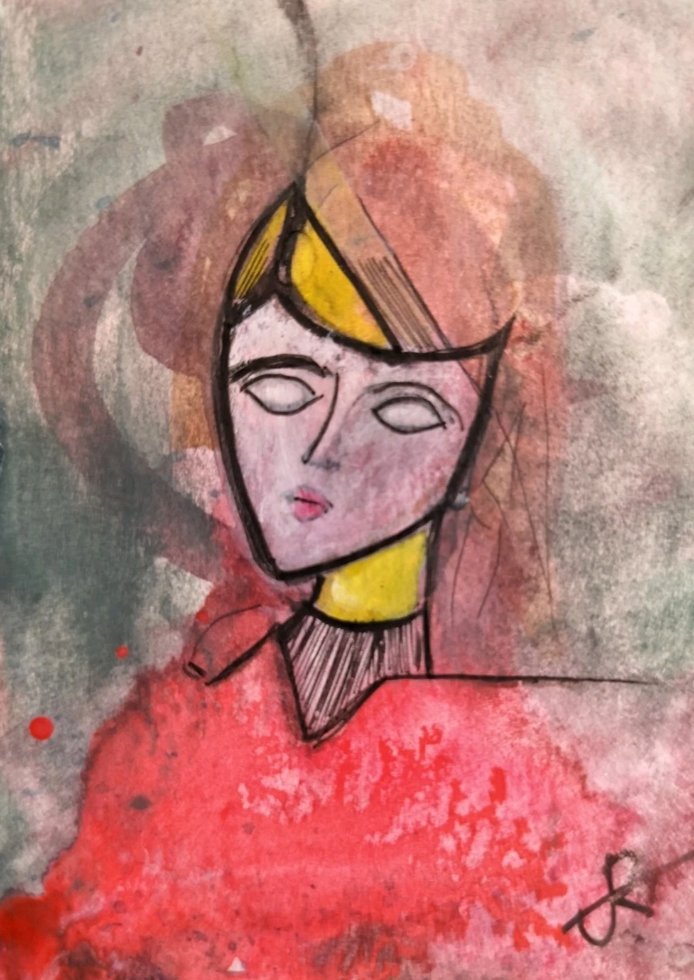ACEO  Original  Painting Surrealism Abstract Expression Portrait Jess Russell
