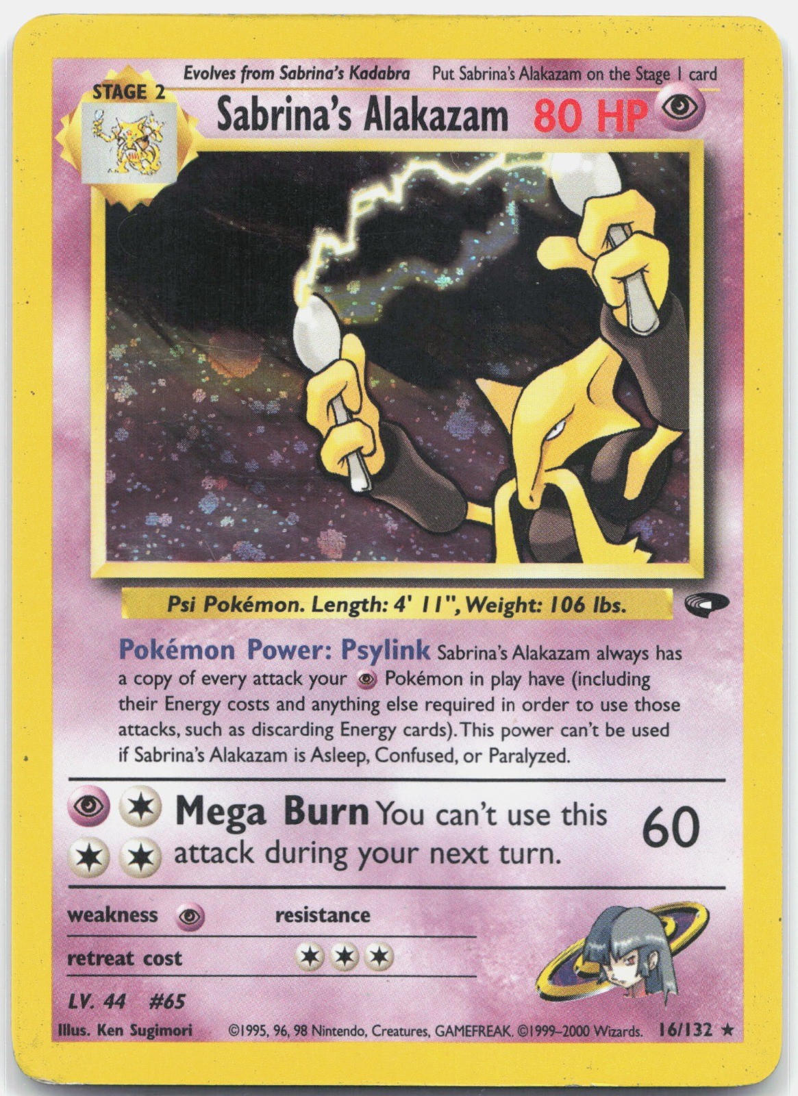 Sabrina\'s Alakazam Holo Rare Gym Challenge G2 Psychic Unlimited 016/132 2000 MP Sabrina\'s Alakazam Holo Rare Gym Challenge G2 Psychic Unlimited 016/132 2000 MP