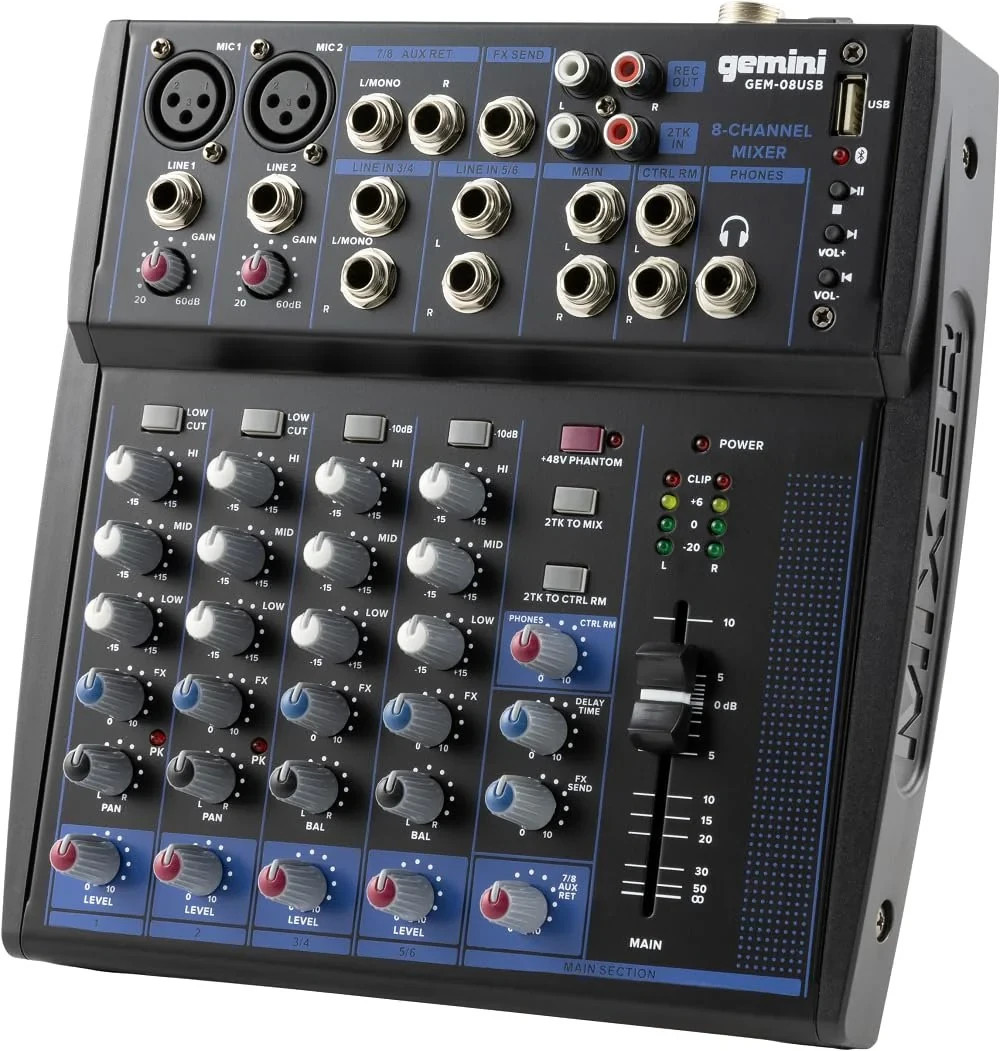 Gemini Sound GEM-08USB Bluetooth 8-Channel Mixer