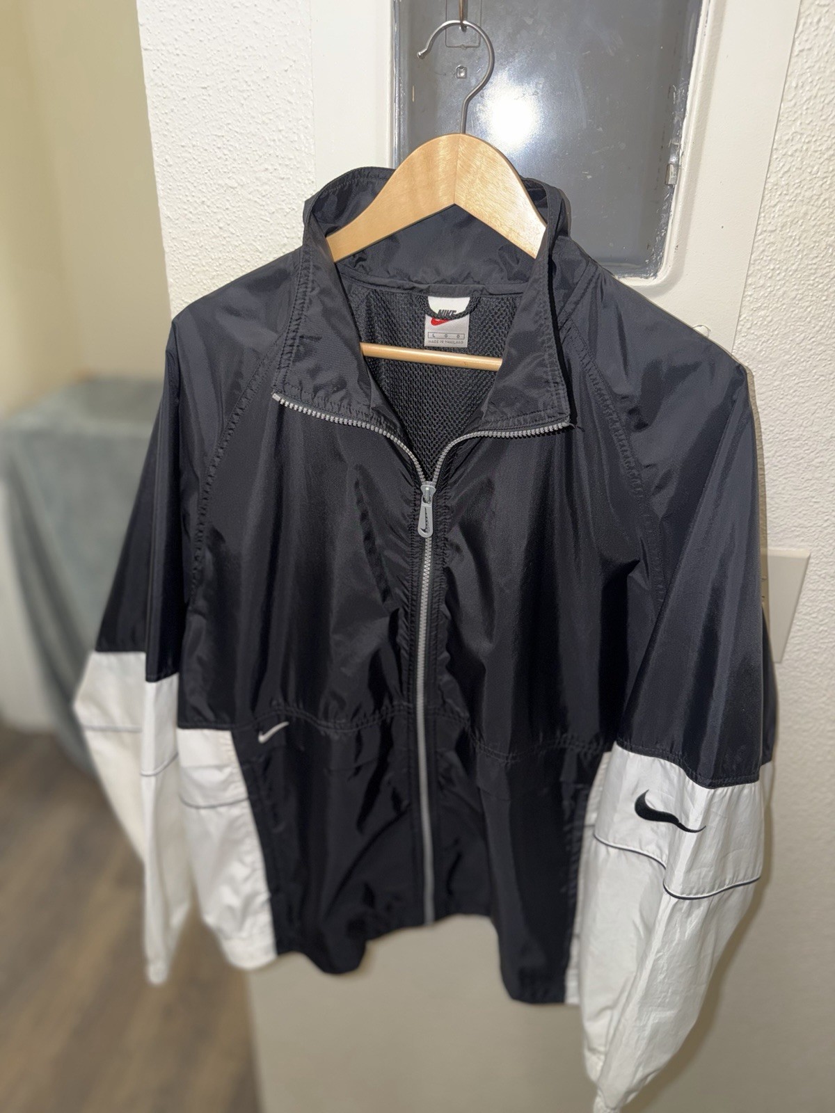 1998 NIKE Windbreaker Jacket L Black White 90s Colorblock Track DEADSTOCK OG