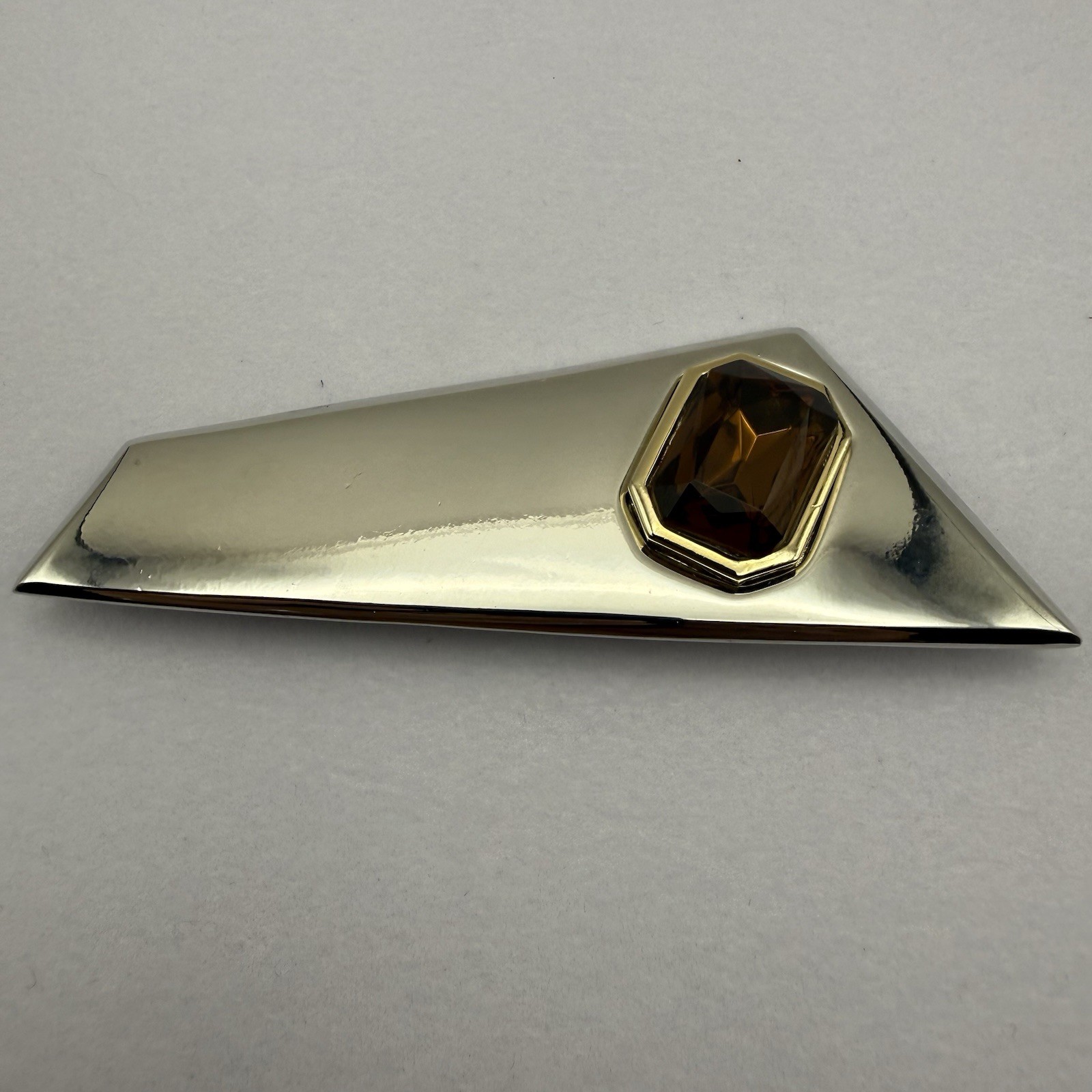 Vintage Joel Powell Brooch Amber Crystal Silver Tone Modernist Geometric Signed Vintage Joel Powell Brooch Amber Crystal Silver Tone Modernist Geometric Signed