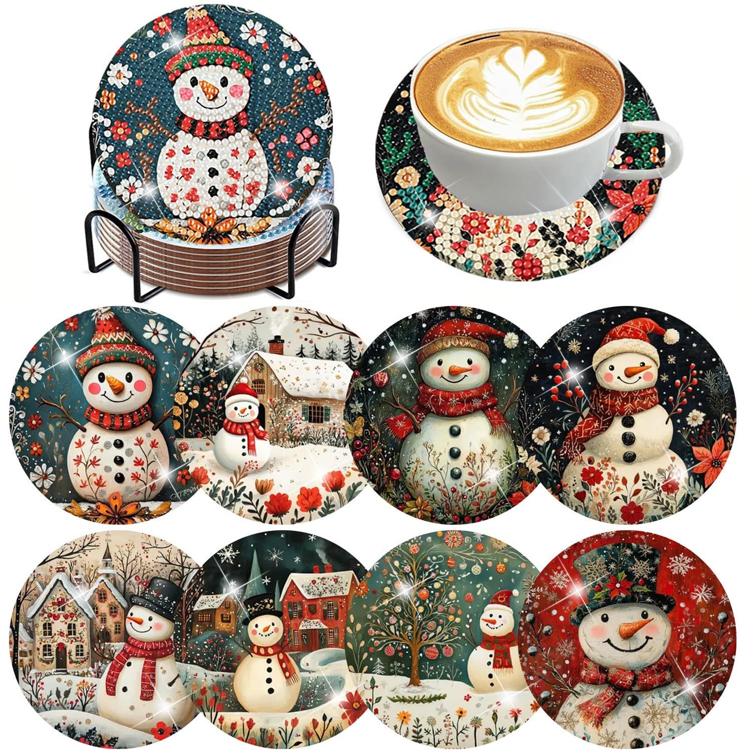 ijbnhd 8 PCS Diamond Art Coasters, Christmas 4X4X0.1, Snowman ijbnhd 8 PCS Diamond Art Coasters, Christmas 4X4X0.1, Snowman
