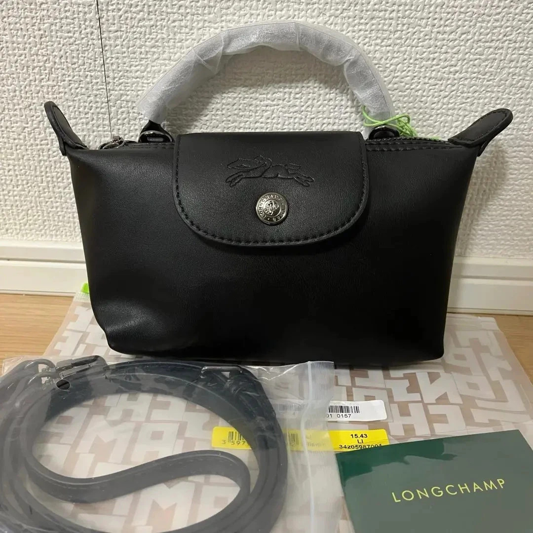NWT Longchamp Le Pliage Xtra XS Leather Pouch Crossbody Bag Dust Bag Black
