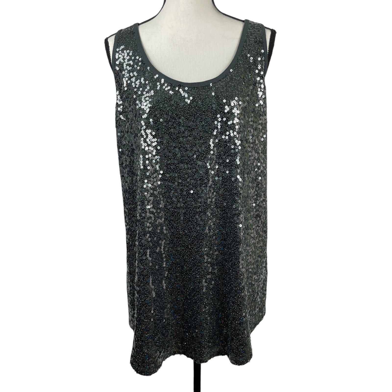 Lane Bryant Women\'s Sequin Tank Top 22/24 Gray Scoop Neck Racerback Sleeveless