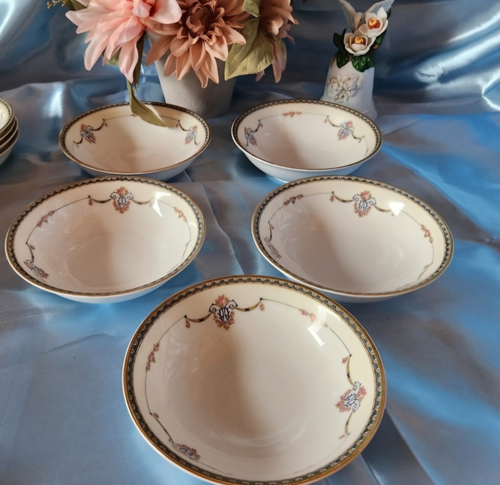 Beautiful Rare Antique Noritake LAUREATE Cereal or All Purpose Bowls Set Of 5