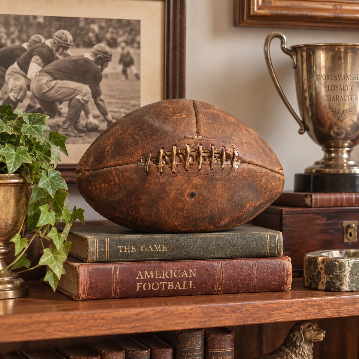 Antique c1920s 1930s Leather Football Laced Early Vintage Sports Display Decor
