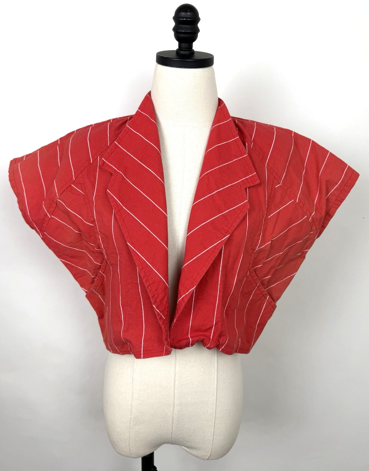 Vintage Bolero Jacket Womens Large Sun Faded Salmon Red Stripe Cropped 80s 90s