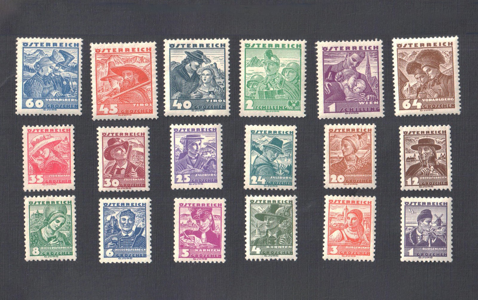 Austria 354 - 371 Mint Hinged MH 1935 Costumes Stamp Set Austria 354 - 371 Mint Hinged MH 1935 Costumes Stamp Set