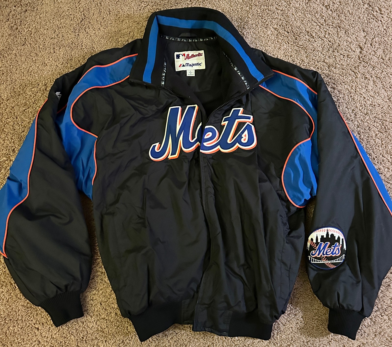 Vintage Majestic New York Mets Dugout Jacket Mens Large Full Zip MLB Black
