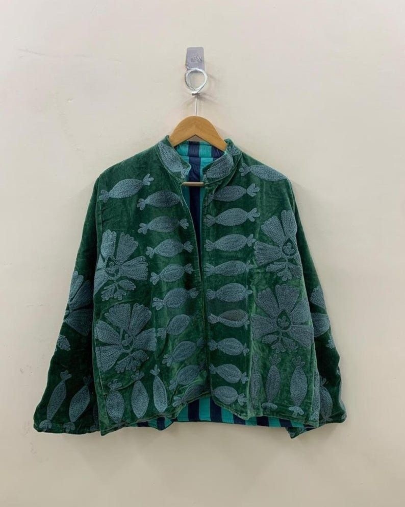 Velvet Suzani Jacket Featuring Traditional Uzbek Floral Embroidered~Handmade Velvet Suzani Jacket Featuring Traditional Uzbek Floral Embroidered~Handmade