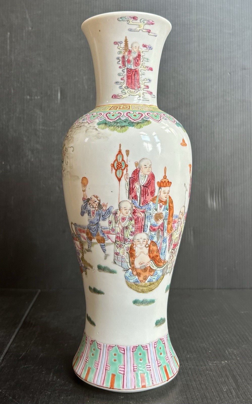 Antique/ VTG Chinese Famille Rose Porcelain Vase Decorated With Buddhas