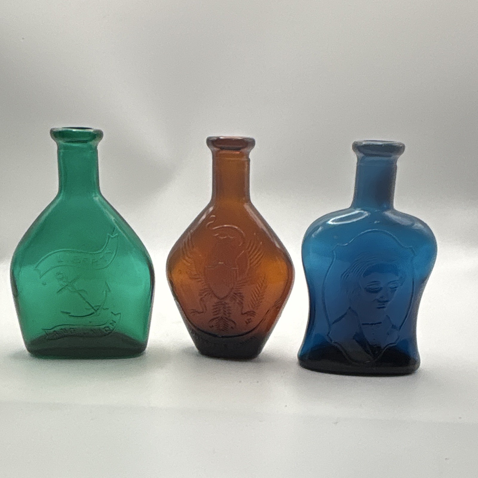 Vintage Made in Japan Glass Bottles Set 3 Liberty Eagle Portrait 5” Vintage Made in Japan Glass Bottles Set 3 Liberty Eagle Portrait 5”