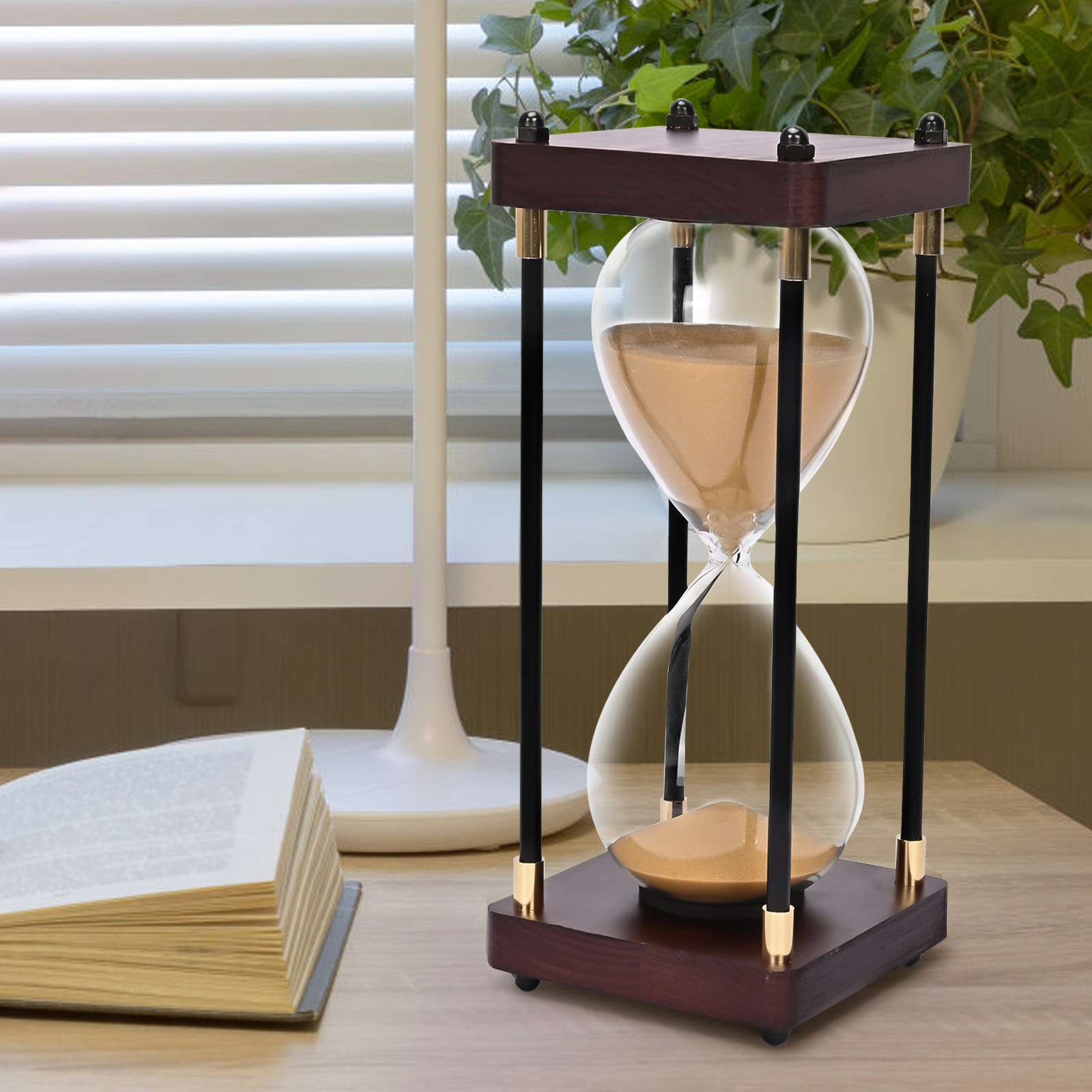 Large Hour Glass Sand Timer, 60 Minute Sand Clock with Wooden Frame, Hourglass