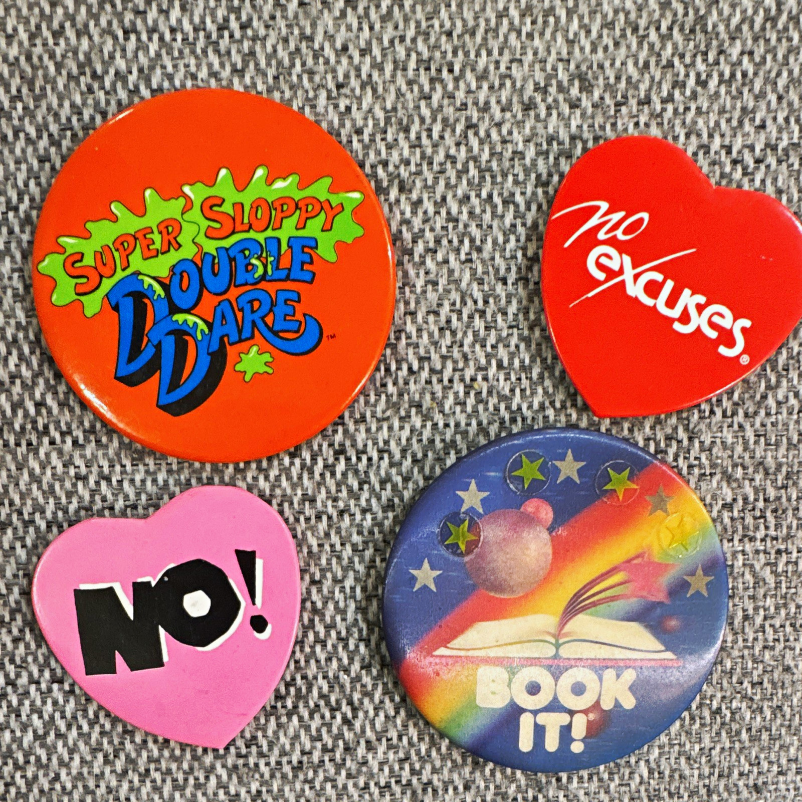 Vintage 80s 90s Pinback Button Lot Double Dare Pizza Hut BOOK IT Heart Pins