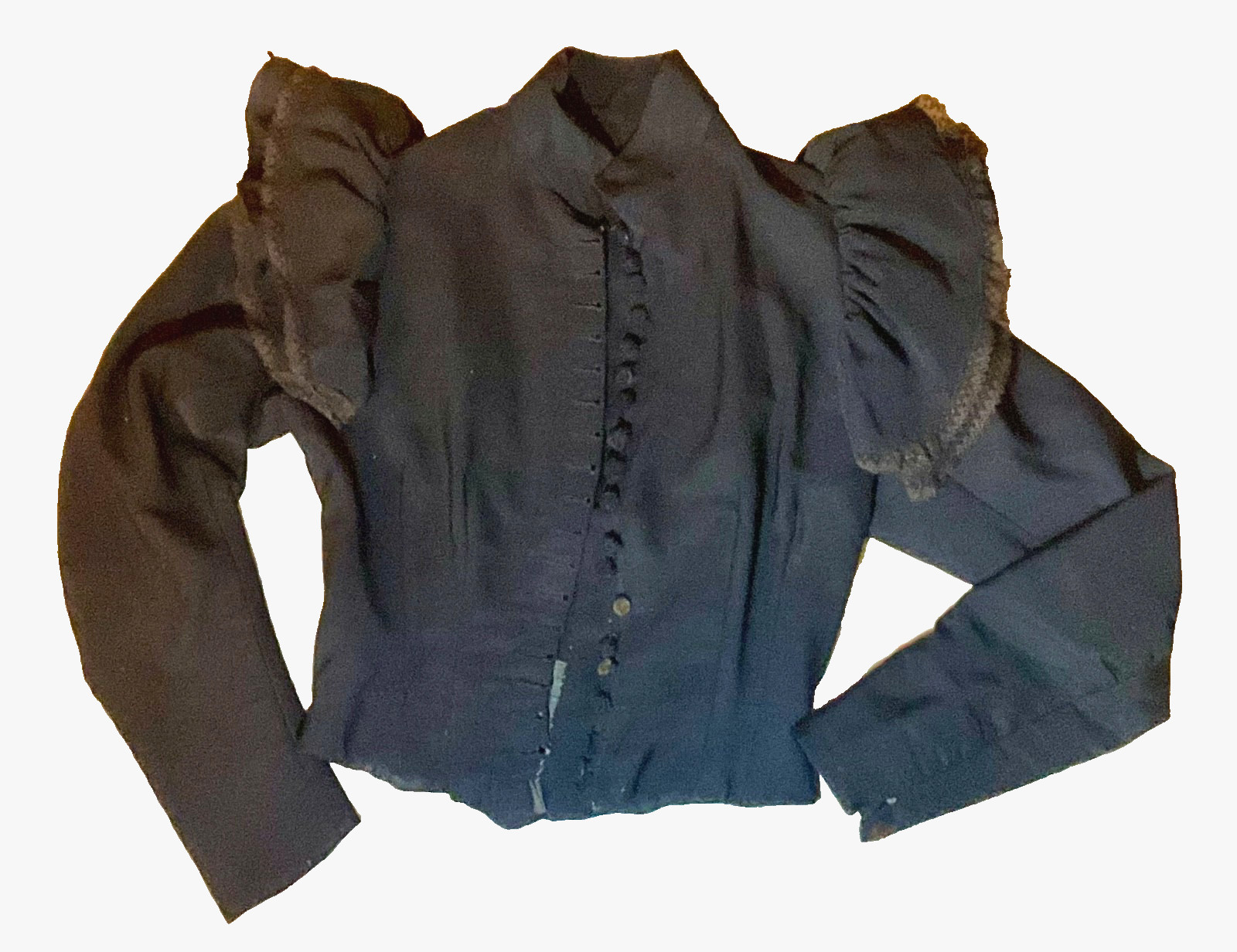 1890s Black Victorian Antique MOURNING JACKET w/Metal Stays Lined Gothic XS #935