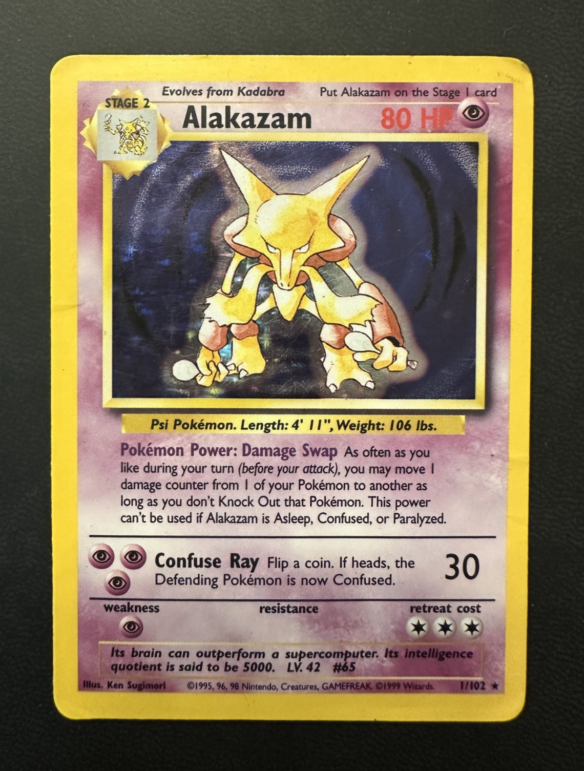 Alakazam 1/102 Base Set HOLO Rare Unlimited WoTC Pokémon 1990