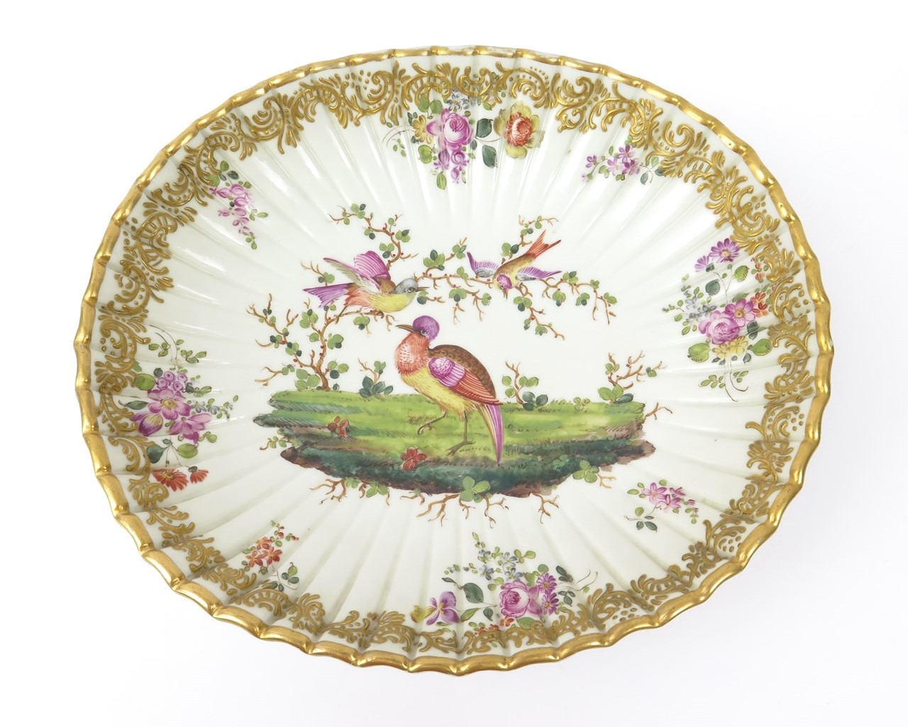 Antique 1750\'s Chelsea Porcelain Centerpiece Bowl Hand Painted Gold Gilt 10.75\ Antique 1750\'s Chelsea Porcelain Centerpiece Bowl Hand Painted Gold Gilt 10.75\