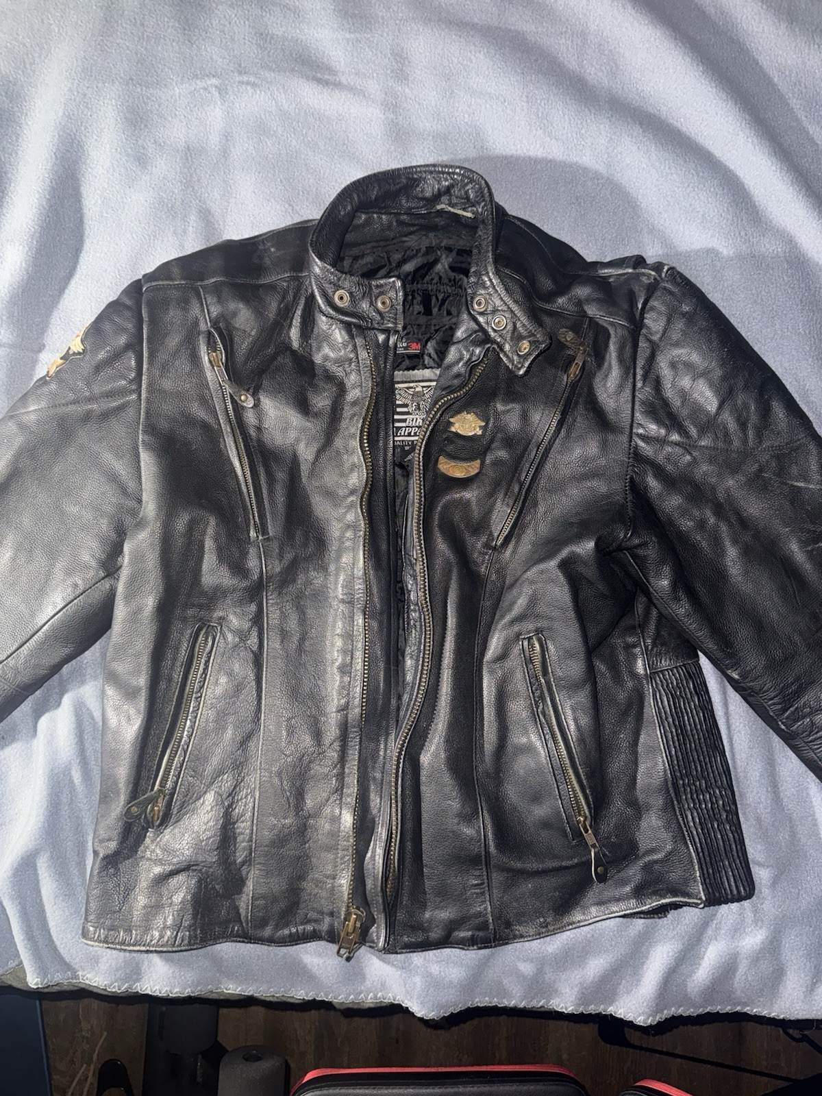 Vintage Harley Davidson Leather Motorcycle Jacket Black Flame HOG Biker