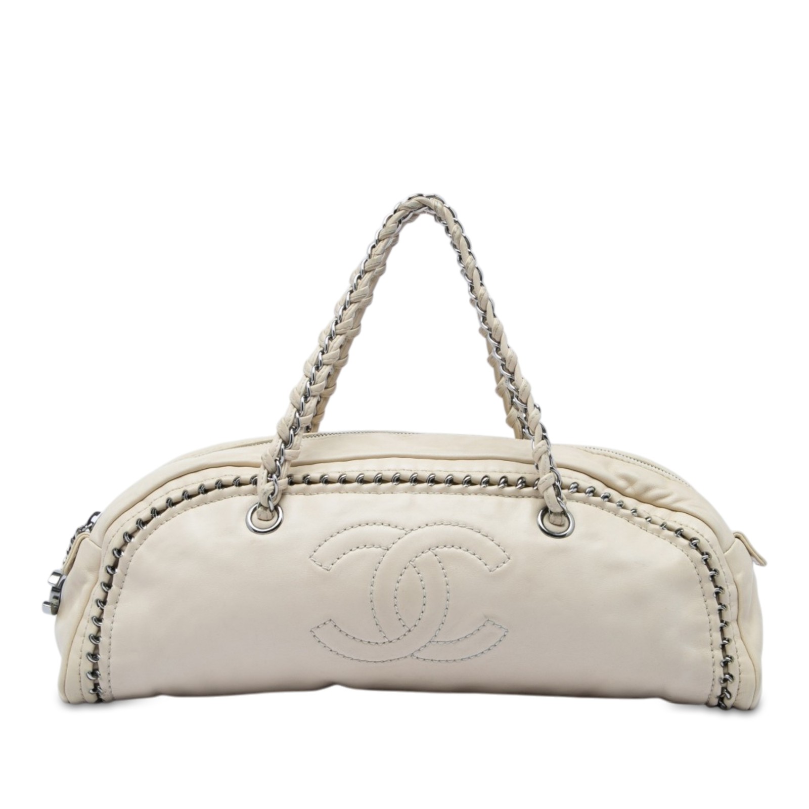 Chanel Small Calfskin Luxe Ligne Bowler Bag Pre-Loved White