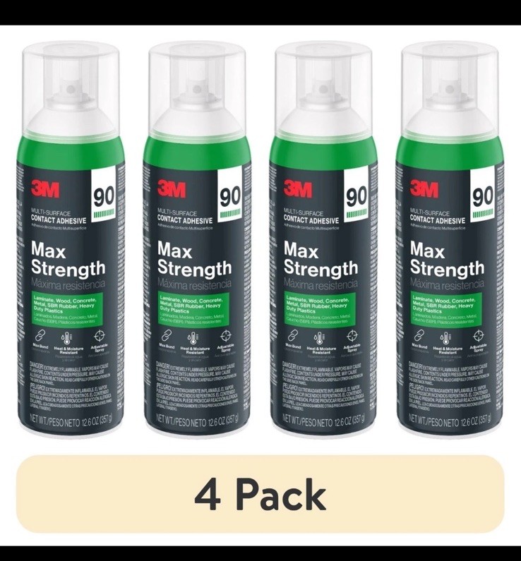 (4 Pack) 3M Max Strength 90 Spray Adhesive 12.6 oz Heavy Duty