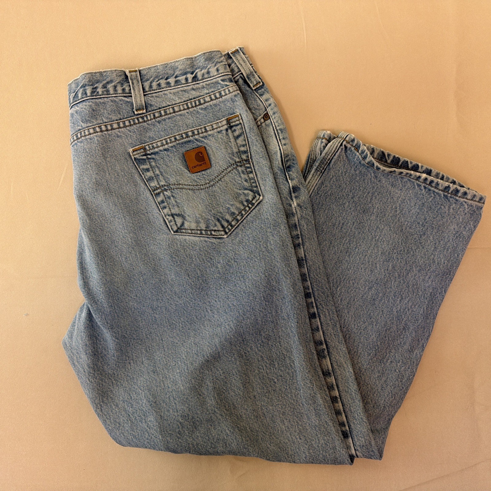 Vintage 1990\'s Carhartt Jeans 42x30 Distressed Denim USA Made (review pictures)