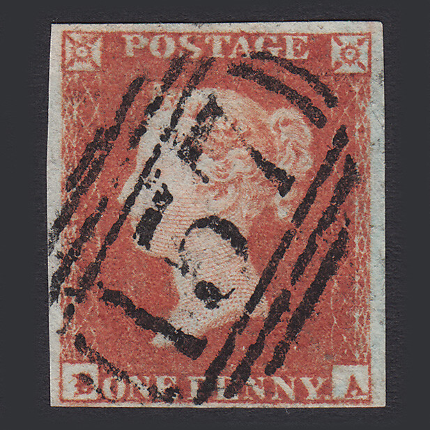 G34 GB SG8 QV 1841 1d RED BROWN PLATE 92 BA VFU IN CALNE 157 + 4 MARGINS