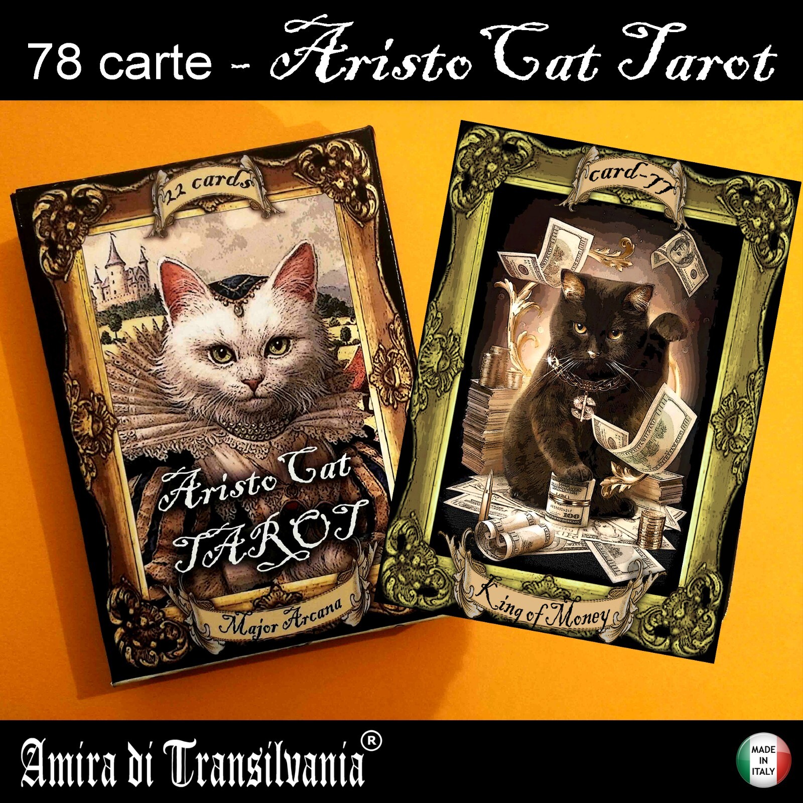 Tarocchi dei Gatti Gatto Mazzo di Carte Arcani Maggiori + Minori Oracolo Vintage