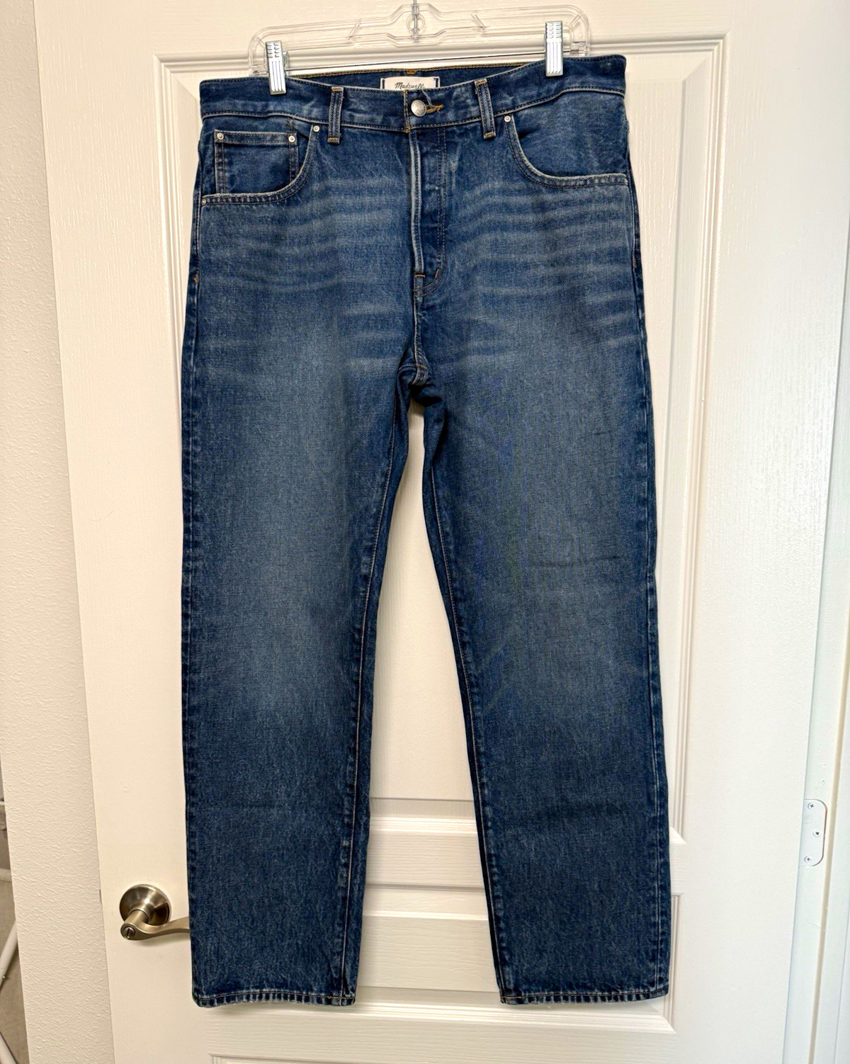 Madewell Women\'s Straight Fit Blue Denim Jeans Medium Wash Button 5-Pocket