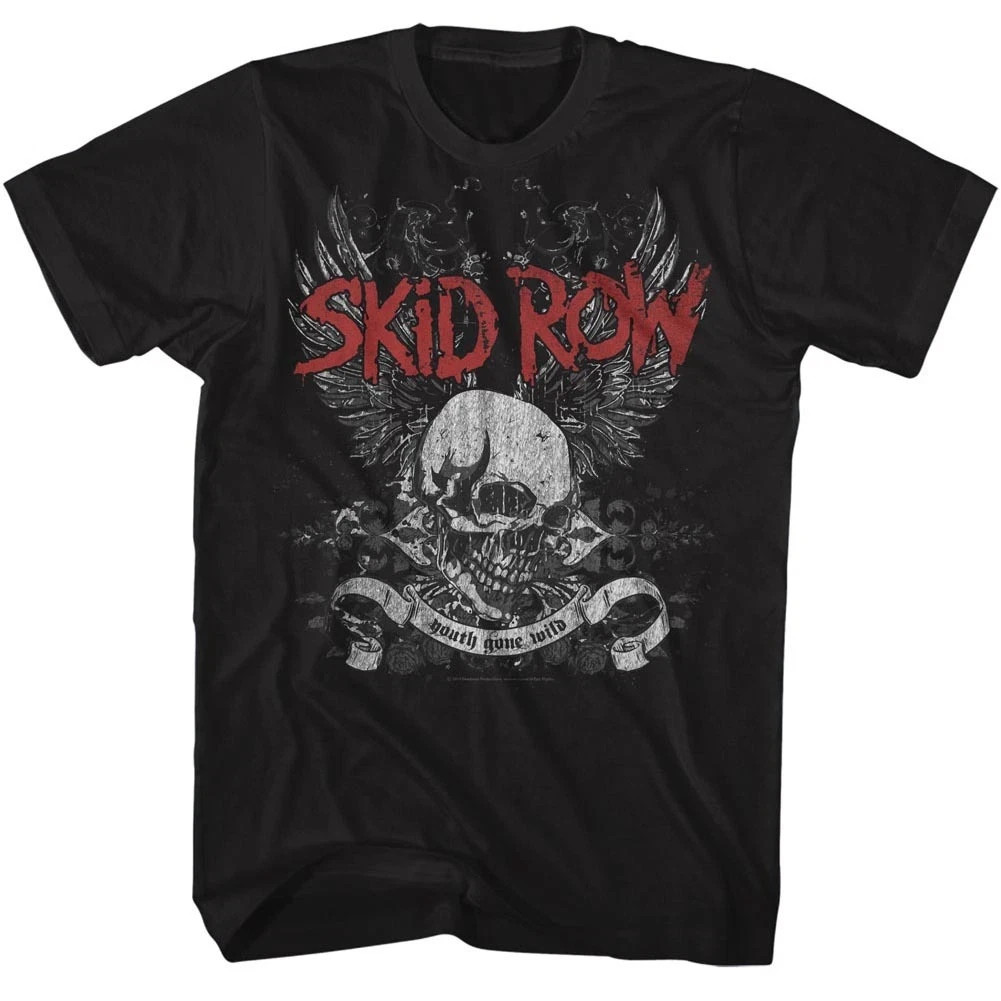 SKID ROW Mens New OFFICIAL SKULL AND WINGS 100% BLACK Shirt