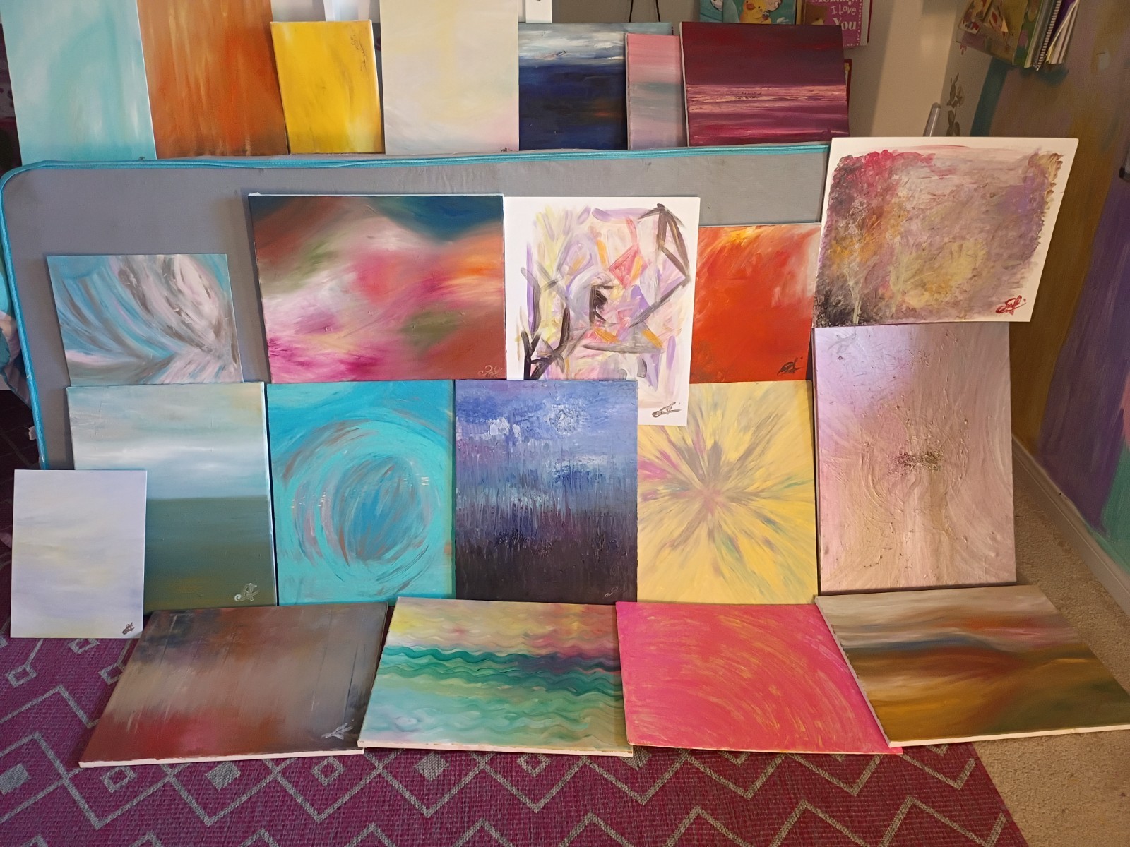 22 ABSTRACT ORIGINAL PAINTINGS HANDMADE BY ARTIST  SHINY STYLE OIL  ACRYLIC