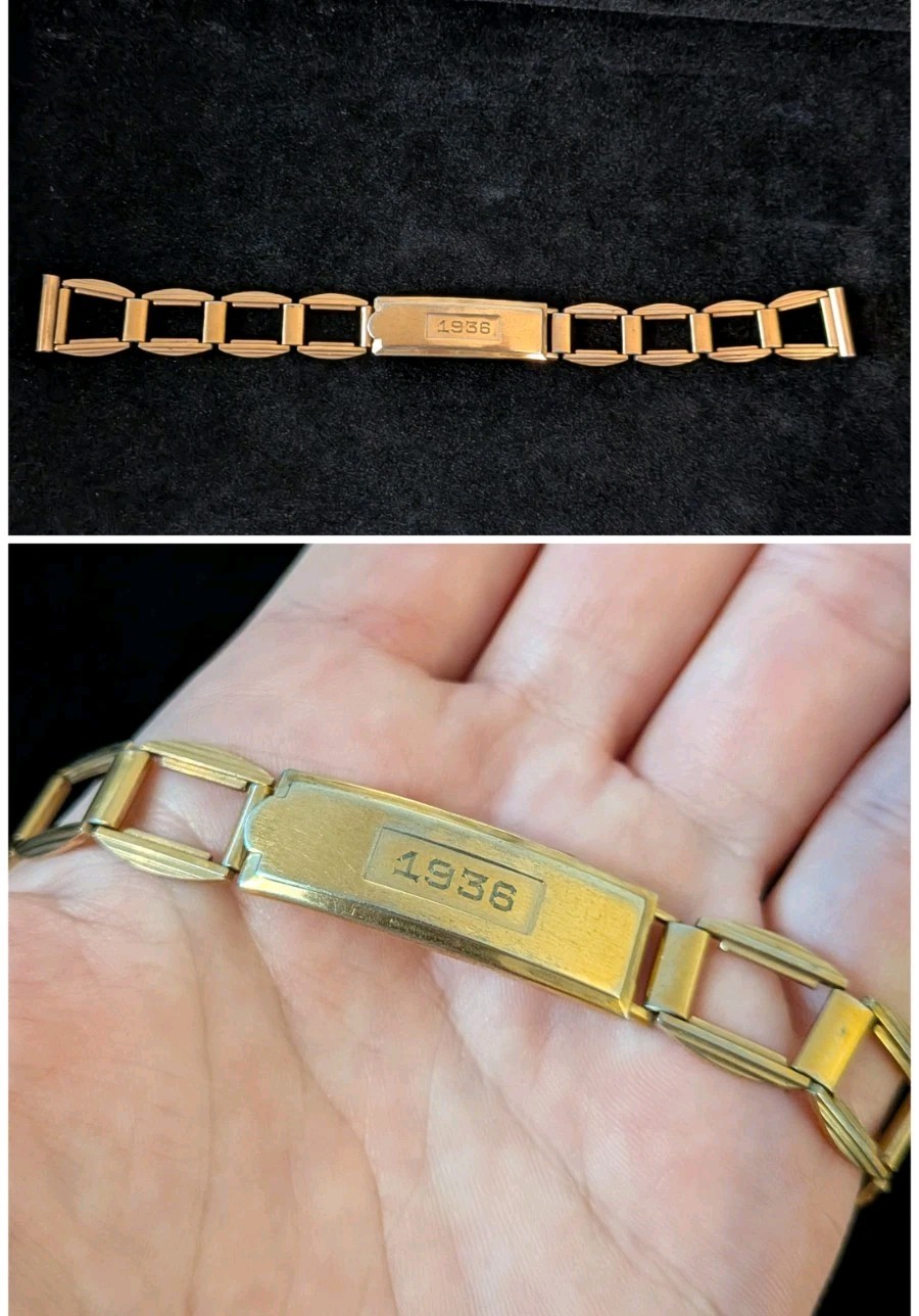 Vtg 1936 Art Deco Gold Plate Deployment Link Watch Band Stamped \