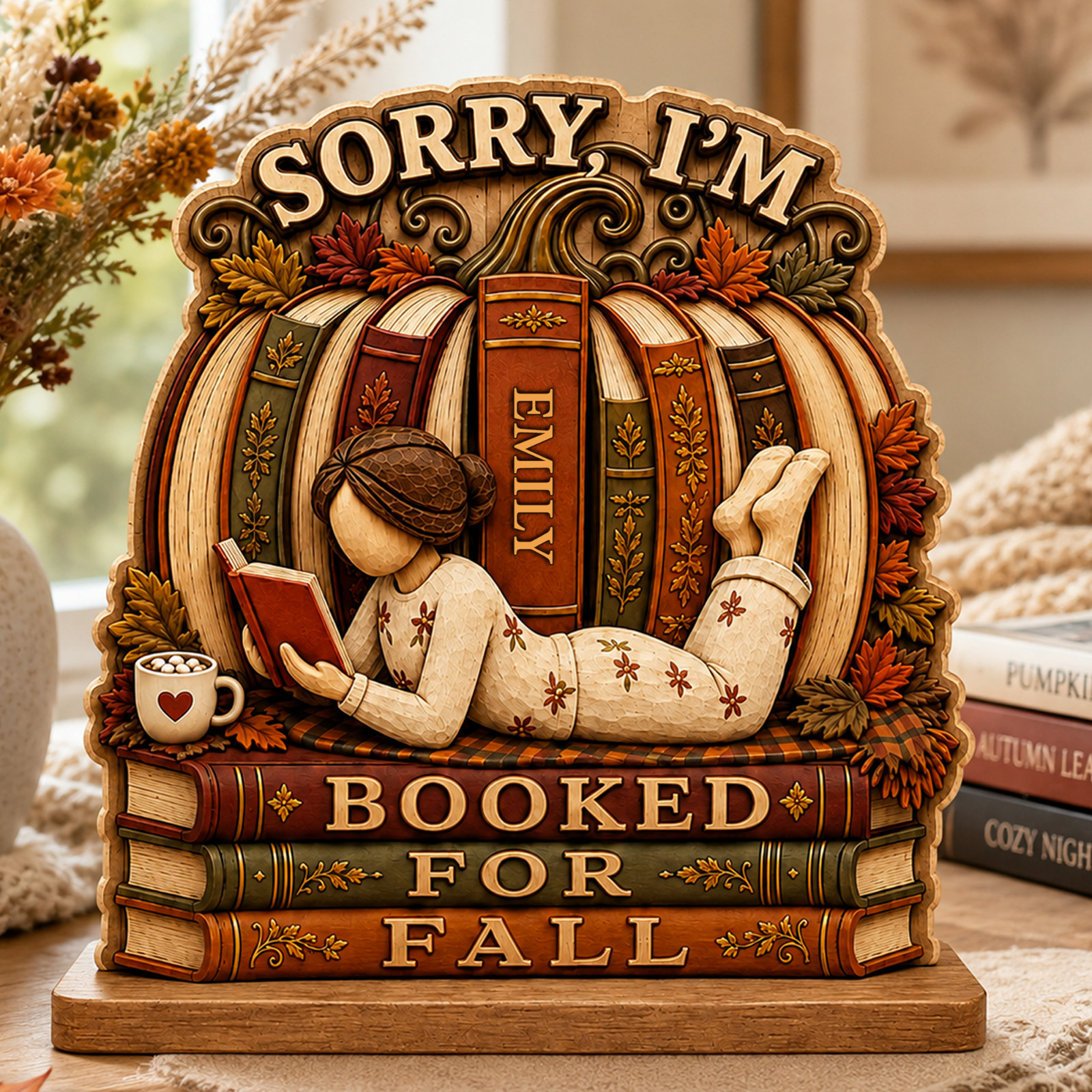 Custom Pumpkin Book Wooden Block Sign Wooden Bookshelf Decor Halloween Gifts