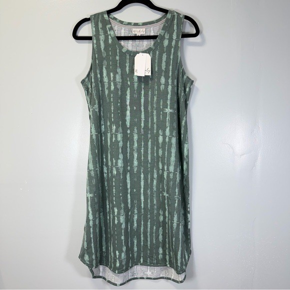 Wonderly Studio Green Tie Dye Sleeveless Knit Dress Medium Lightweight NWT