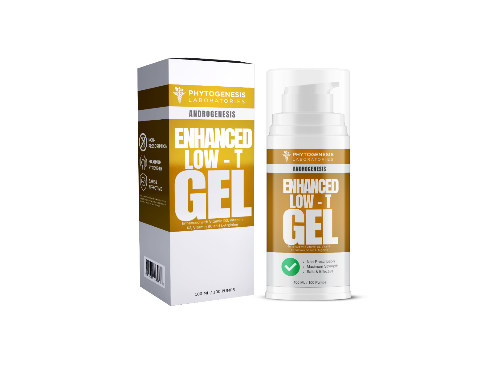 ANDROGENESIS Enhanced Formula – Low T Support Gel – With Vitamins B6 D3 & K2