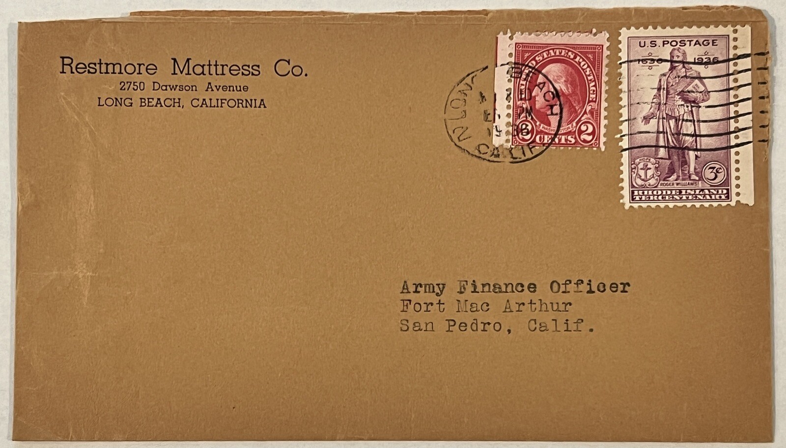 ERROR 1936 LONG BEACH CALIFORNIA COVER WITH FREAK ELONGATED OVAL CANCEL ERROR 1936 LONG BEACH CALIFORNIA COVER WITH FREAK ELONGATED OVAL CANCEL