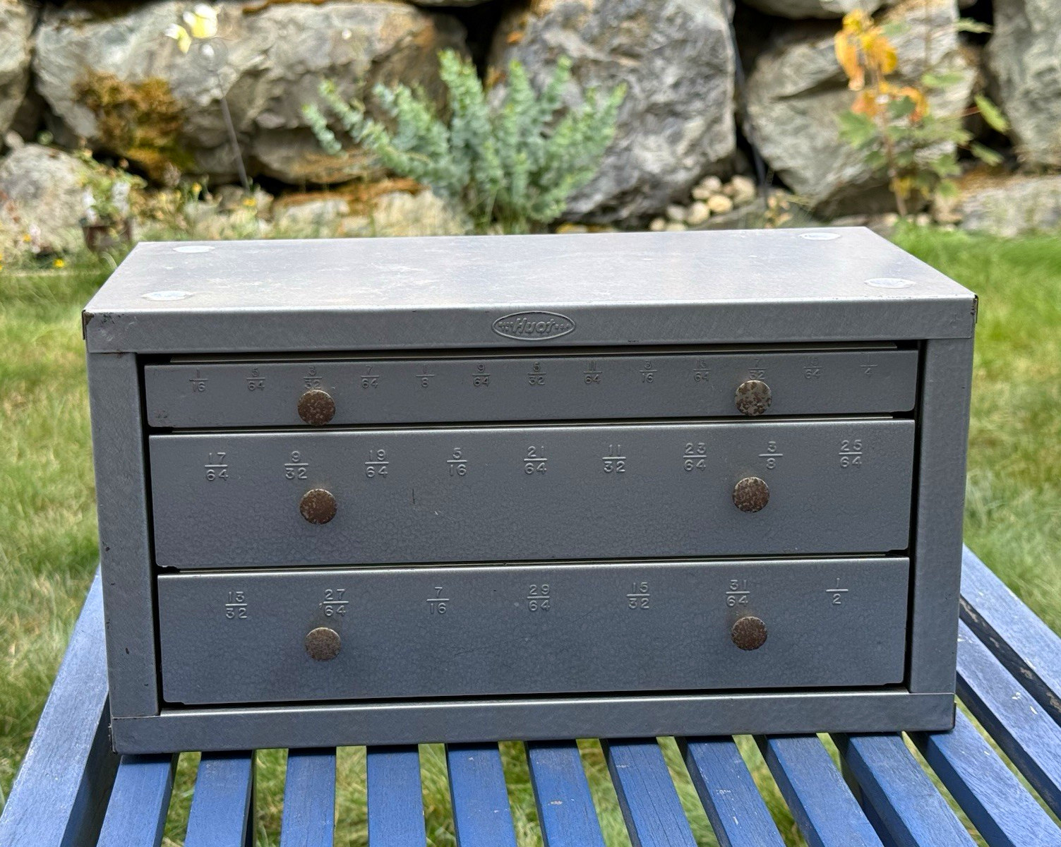 Vintage Huot 3 Drawer Fractional Drill Bit Index Cabinet 1/16–1/2 Empty
