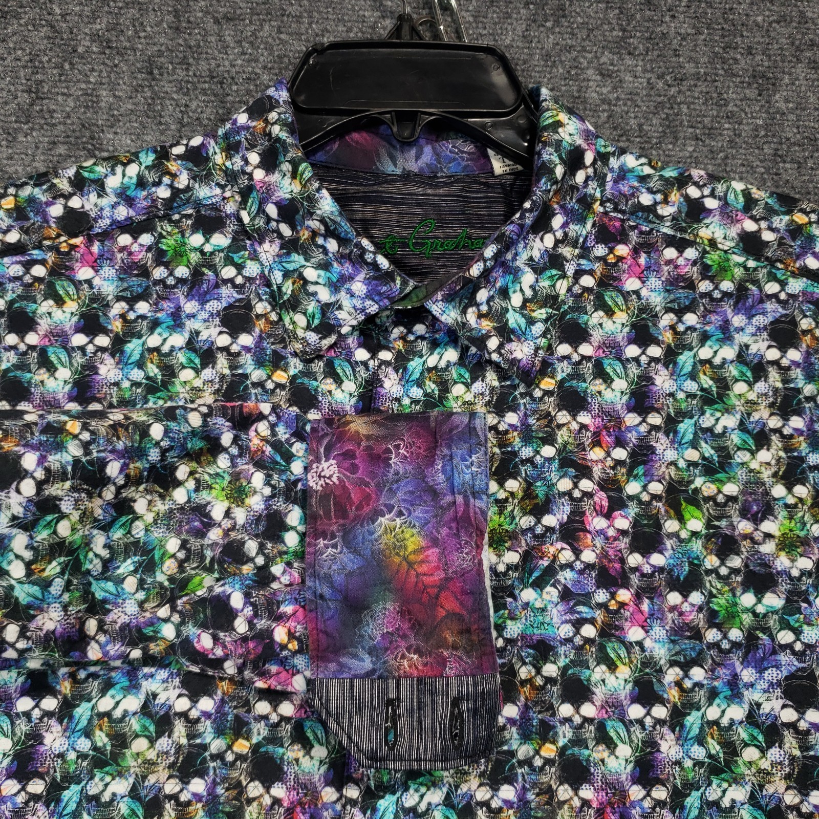 Robert Graham Flip Cuff Shirt Mens XL Classic Fit Skull All Over Print Long Slv Robert Graham Flip Cuff Shirt Mens XL Classic Fit Skull All Over Print Long Slv