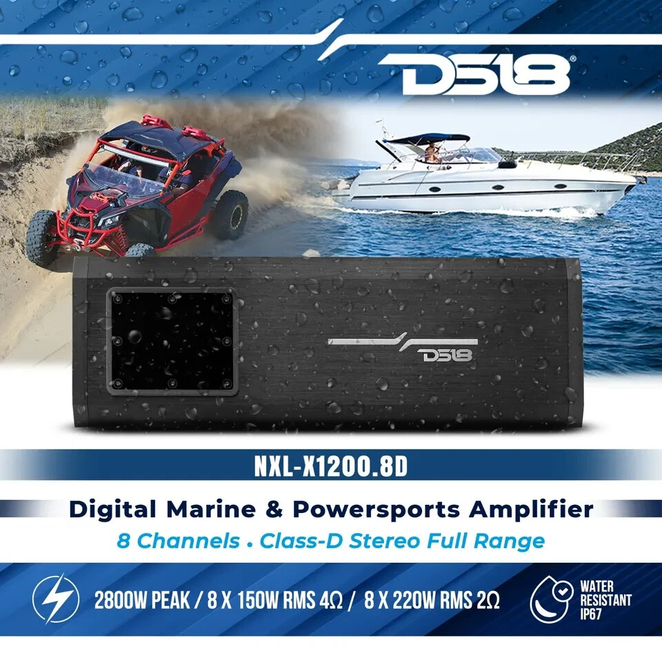 DS18 Marine Powersports Amplifier 8 Channel Water Resistant Full Range Class-D