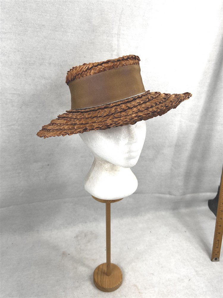 antique hat woman\'s natural straw wide brim hand made original 1950