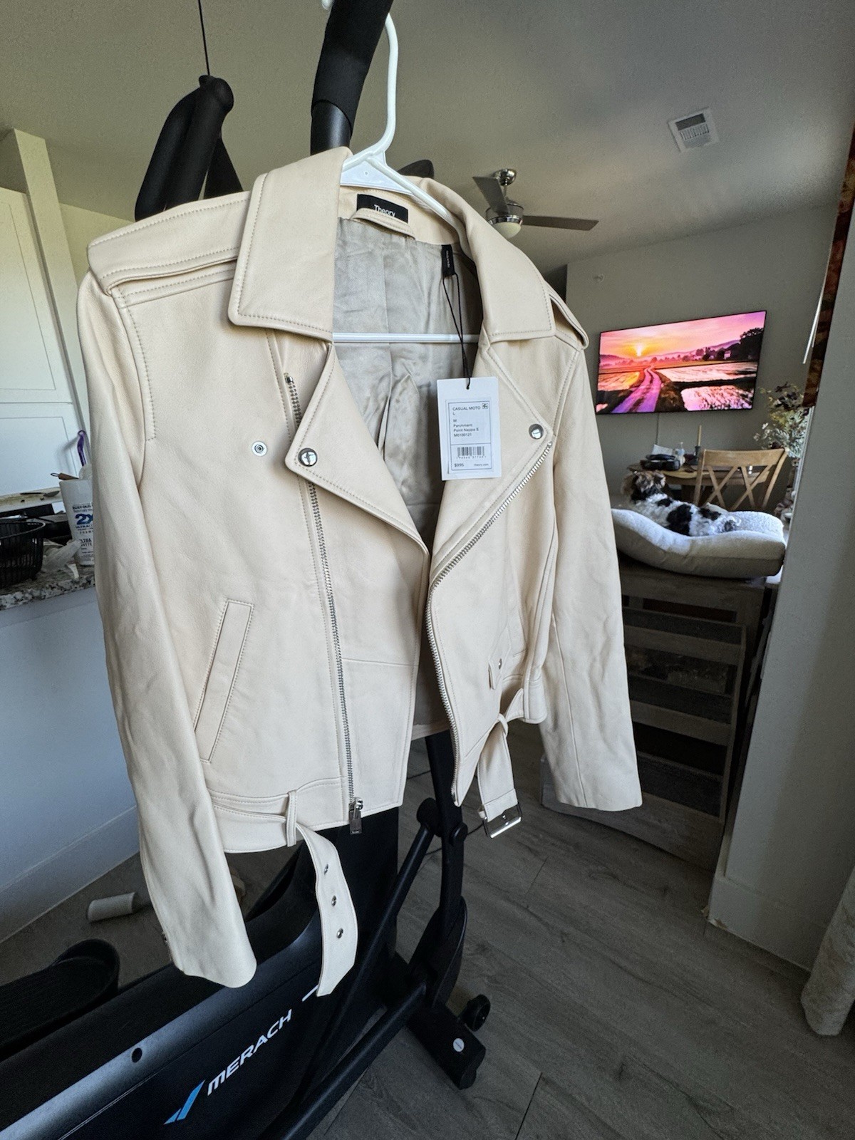 THEORY LEATHER MOTO BIKER JACKET Size L Cream ColorRetails $995 THEORY LEATHER MOTO BIKER JACKET Size L Cream ColorRetails $995