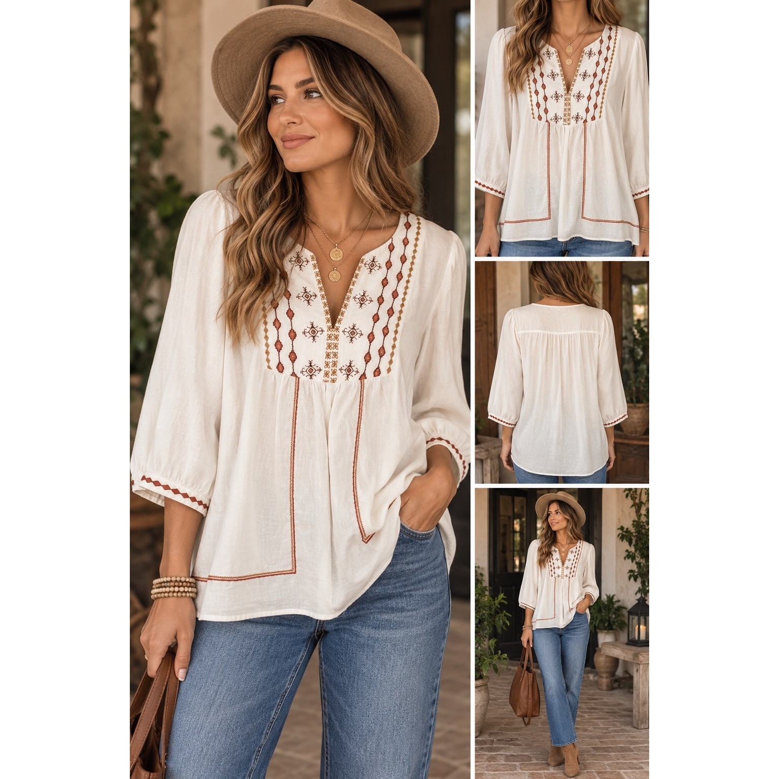 Anthropologie Current Air Top Size M Embroidered Boho Festival Neutral Ivory