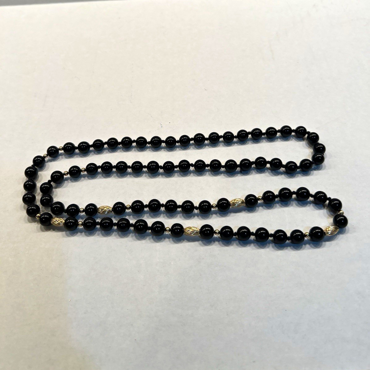 Onyx and Gold Beads Necklace, 32” long Onyx and Gold Beads Necklace, 32” long
