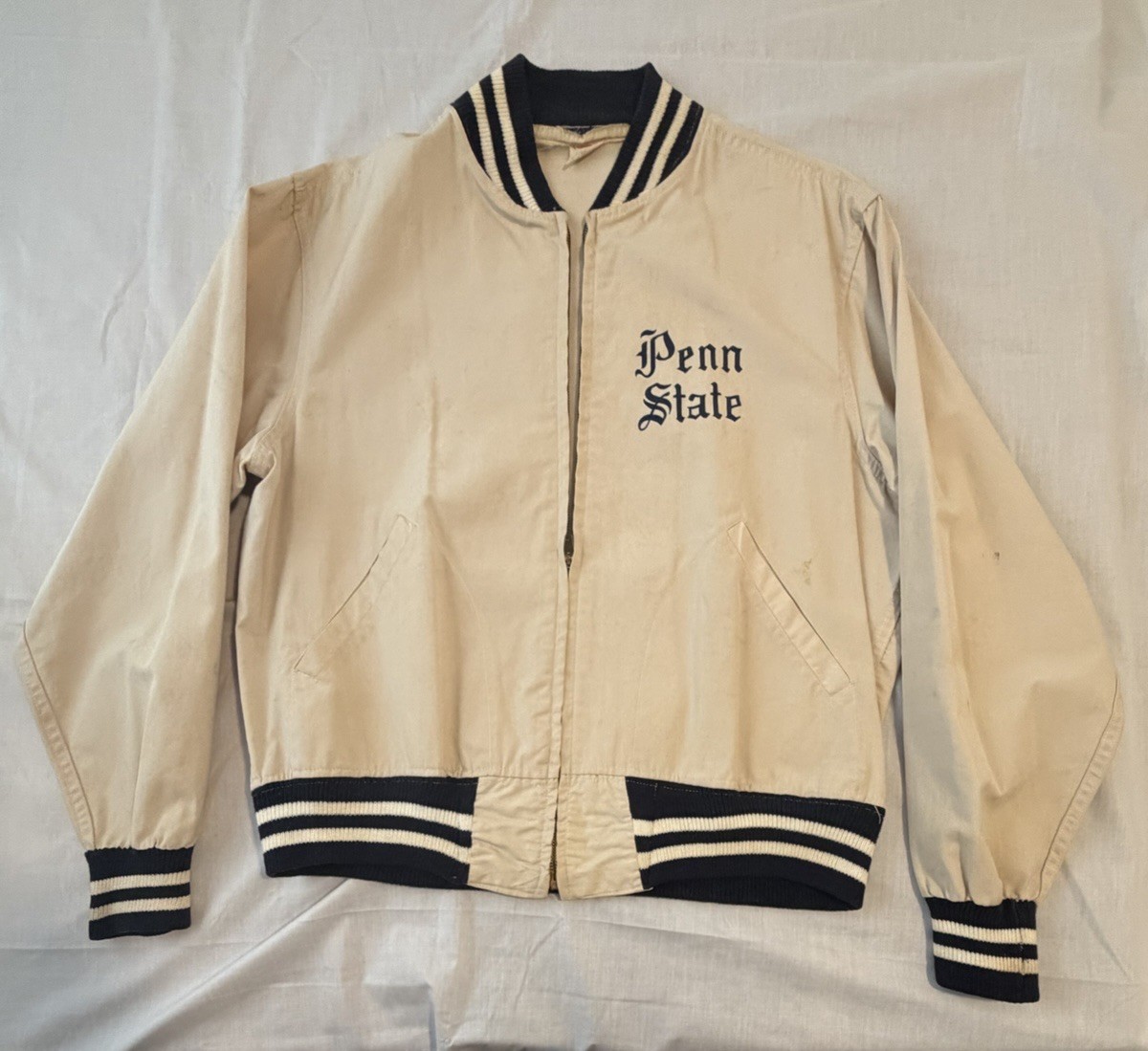 Vintage 1950-60s Champion Penn State Bomber Jacket Conmatic Zip USA Large 42-44