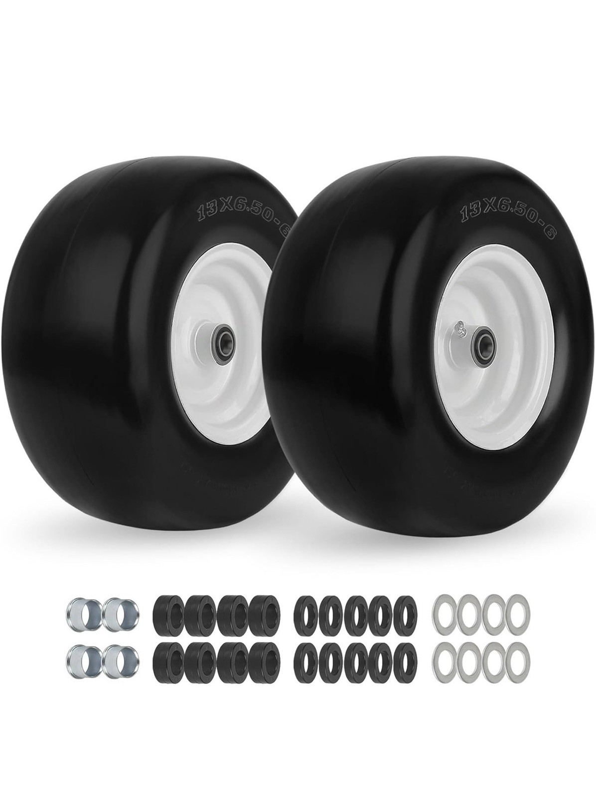 GICOOL 2-Pack 13x6.50-6 Flat Free Lawn Mower Tire Wheel Smooth Tread