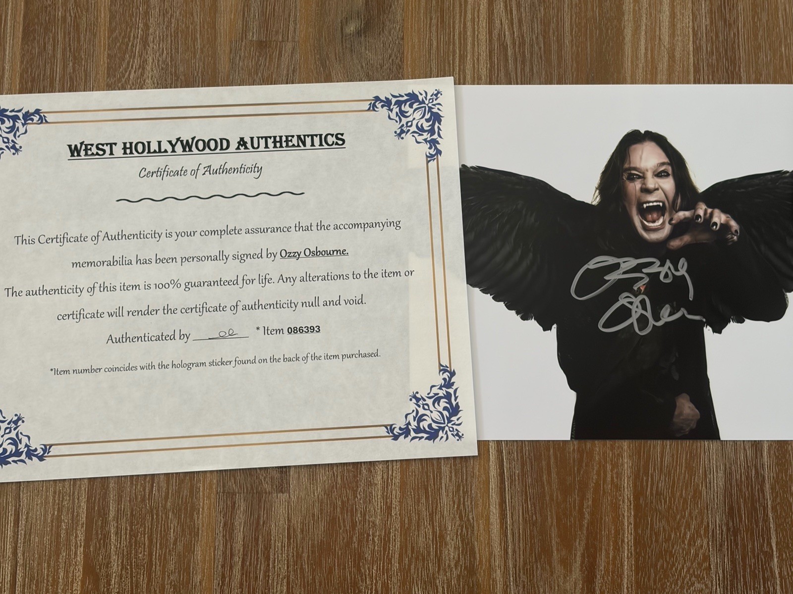 Ozzy Osbourne autographed 8x10 photo, signed, authentic, Black Sabbath, COA