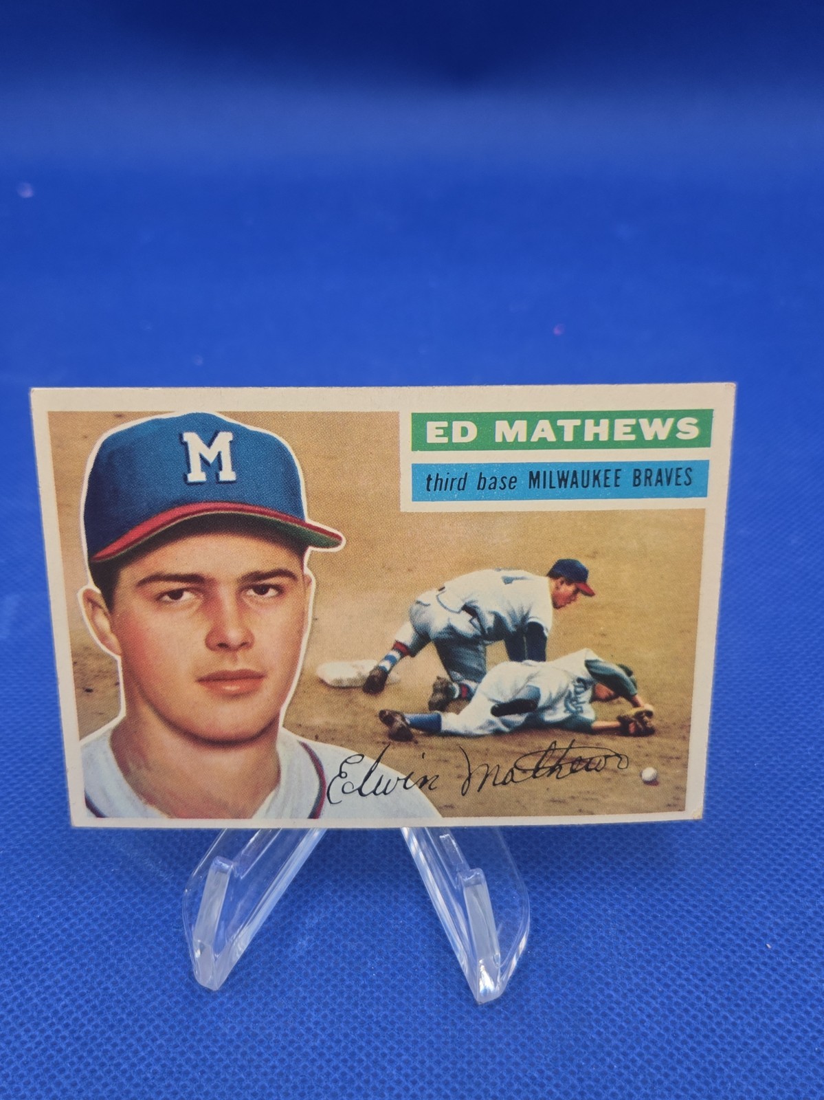 Topps 1956 #107 Ed Mathews Milwaukee Braves MLB Baseball Card Base White Back Topps 1956 #107 Ed Mathews Milwaukee Braves MLB Baseball Card Base White Back