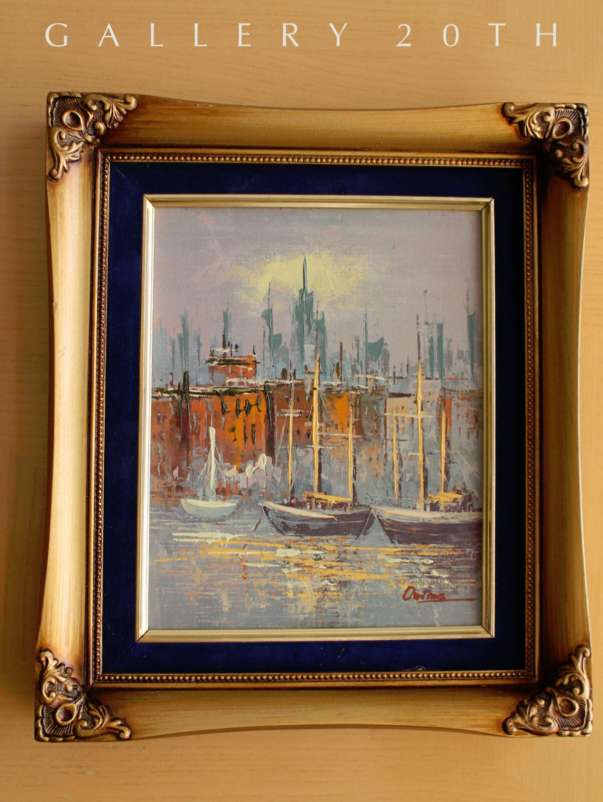 LOVELY VTG PASTEL HUES SEASCAPE SHIP OIL PAINTING VTG ORIG ART MID CENTURY 50S