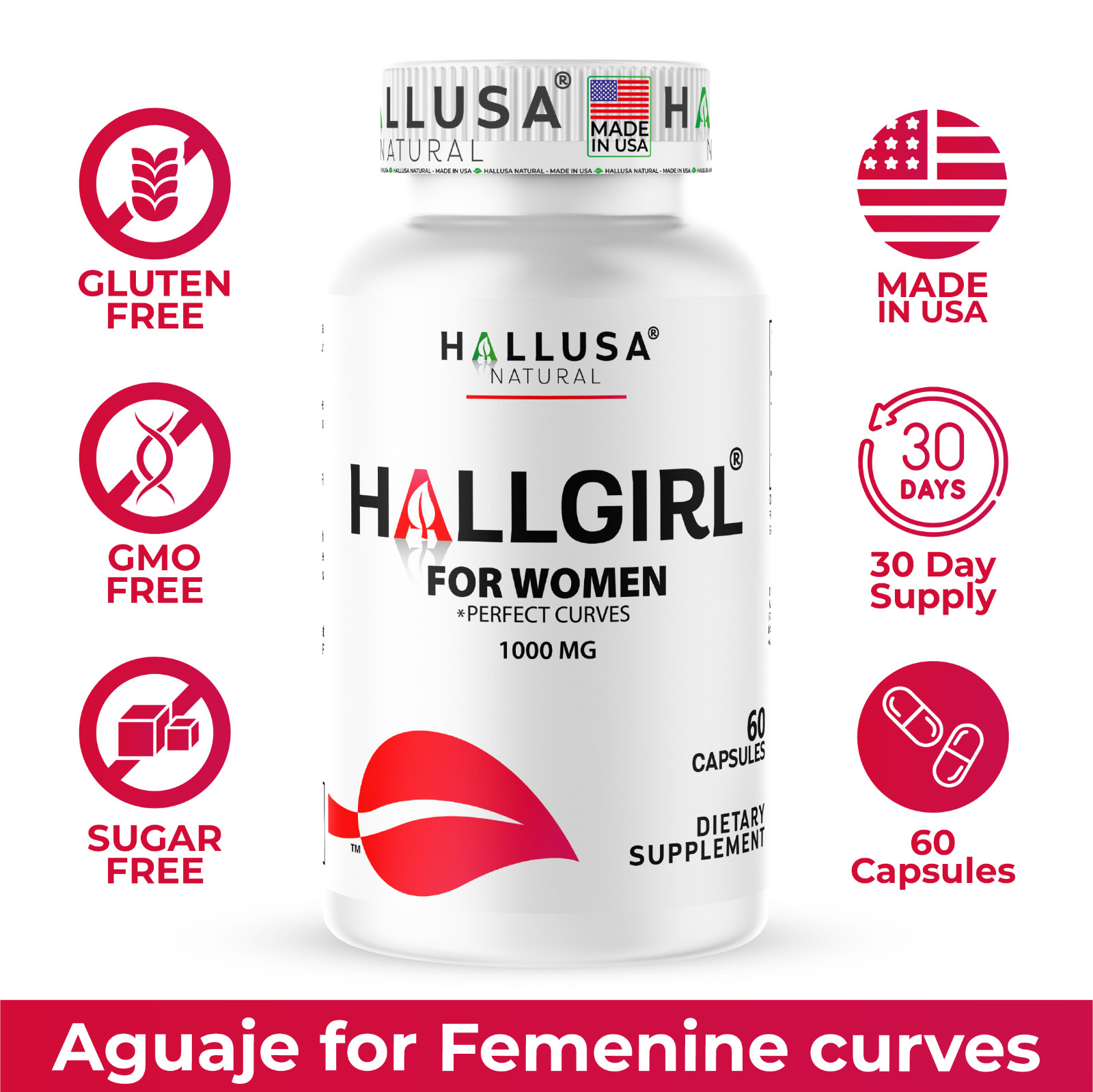 Hallusa Natural HALLGIRL -Female Hormones for Men - Aguaje 1000mg - 60 capsules